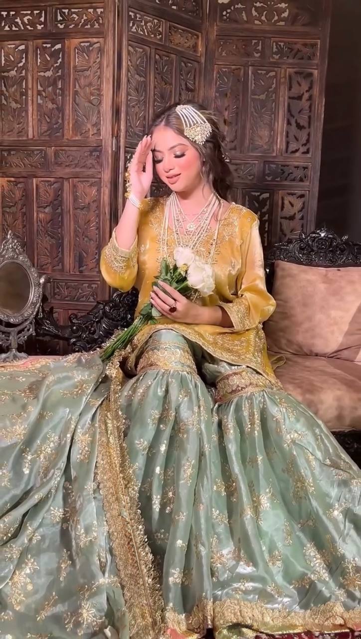 Mustard Yellow Kurta & Sea Green Sharara Set